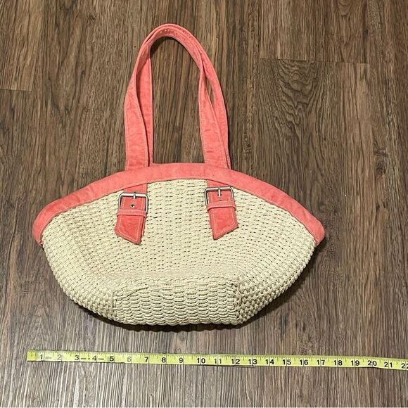 Rolfs Woven Straw Purse Handbag Cream With Pink Straps - Picture 12 of 13